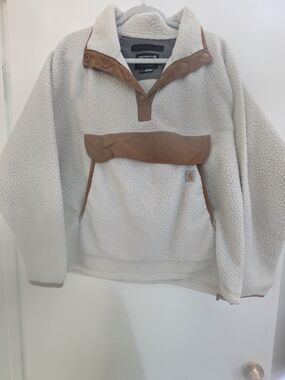 Carhartt Sherpa Pullover in Cream with Brown Trim